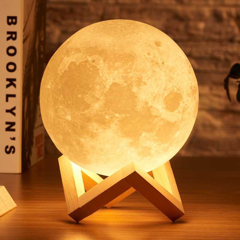 Harga Promo!!! Lampu Tidur Rambery 3D Printed Moon Night Light Lamp 12 cm