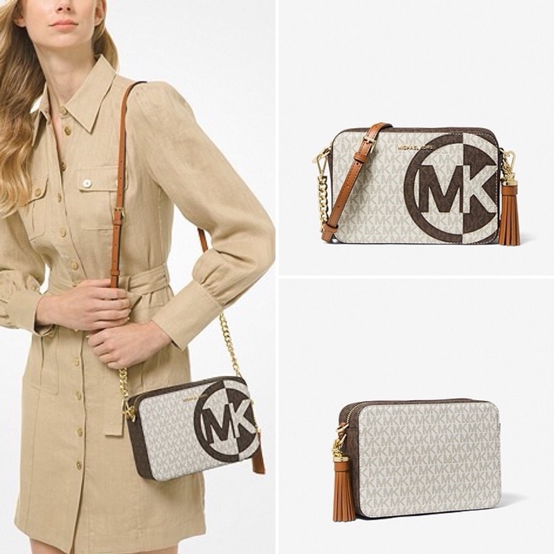 MICHAEL KORS MK  Ginny Medium Two-Tone Logo Crossbody Bag Brown multi
