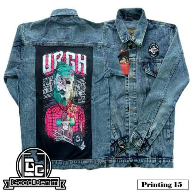 Jaket Jeans Printing Sandwash Blue