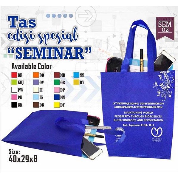 

Tas Seminar Event Wisuda Promosi Goodie bag Spunbond Press Lipat Samping 40x29x8