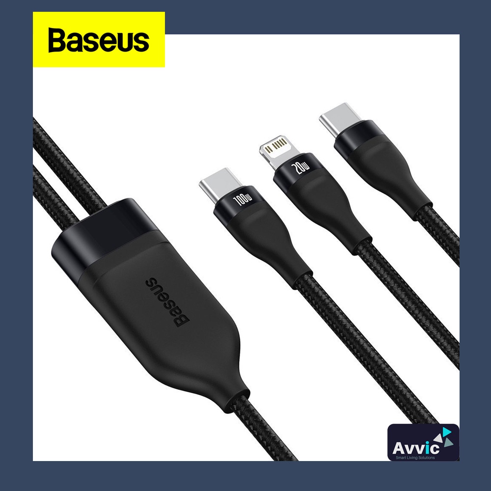 Baseus Kabel Data 2in1 Fast Charging Type C to Type C &amp; iPhone Lightning 100W PD QC Flash Series Data Cable