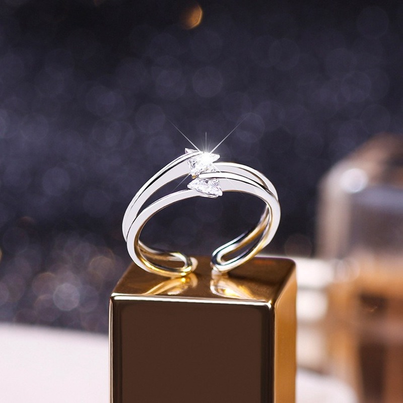 Terbaru Korea Cincin Perak Disesuaikan Wanita Cicin Tunangan Ring Berlian Dering Kasual