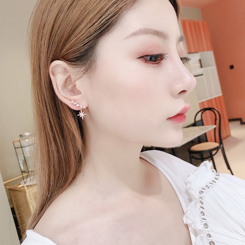 Korean zircon rice word eight-pointed star earrings temperament short wild earrings