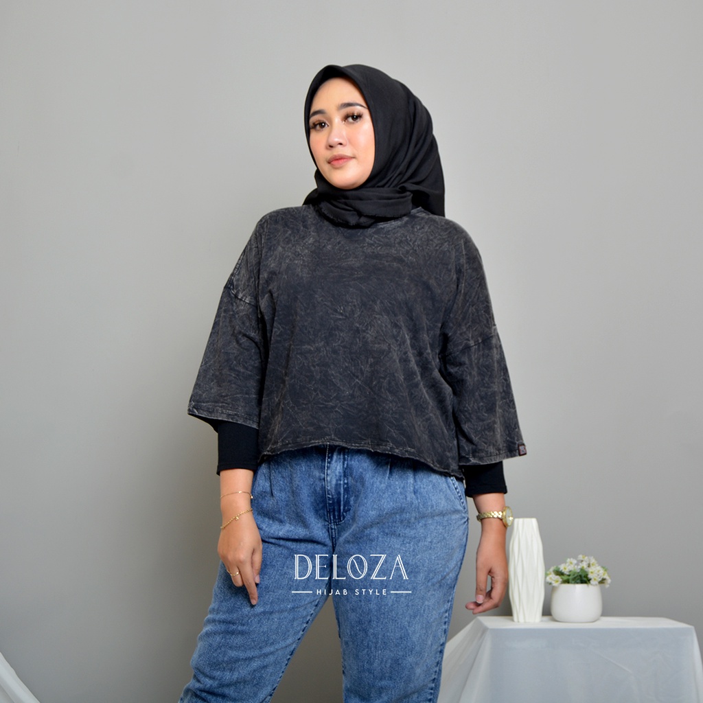 Deloza Atasan Oversized Kaos Washing Wanita