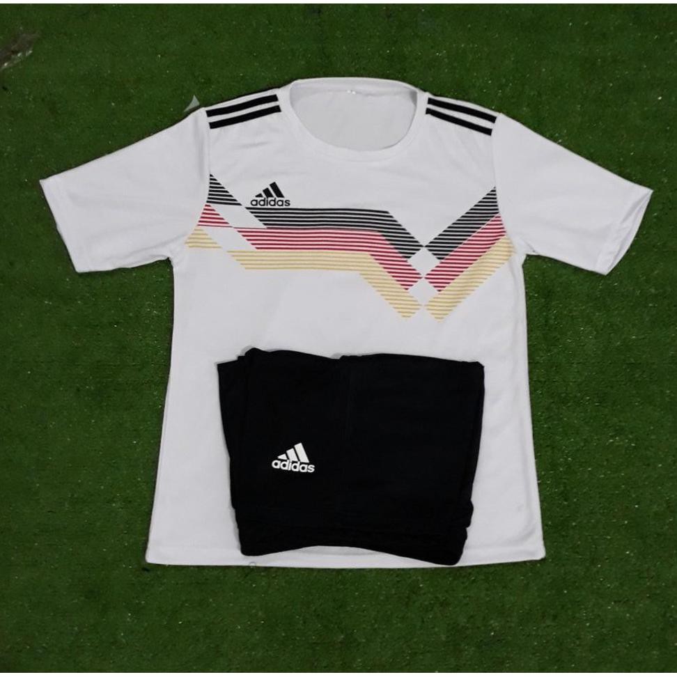 Diskon Baju Jersey Baju Setelan Futsal Bola Adidas Jerman Putih Hitam Celana Hitam Terbatas