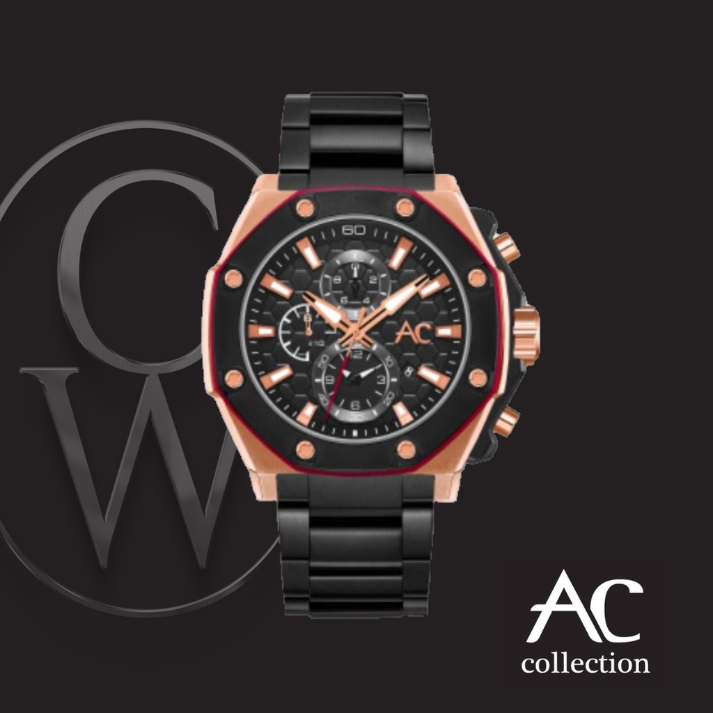 Jam Tangan ALEXANDRE CHRISTIE Pria AC COLLECTION 9601 MCBBRBA / HITAM ROSEGOLD / Rantai ORIGINAL