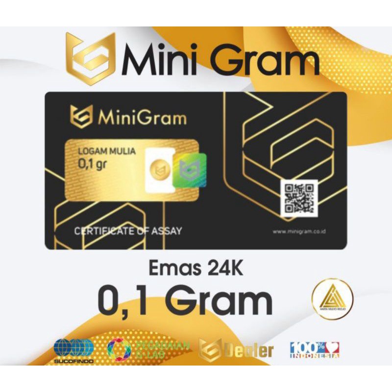MinIGram Logam Mulia Emas Asli 24 Karat 0.1 Gram Bersertifikat