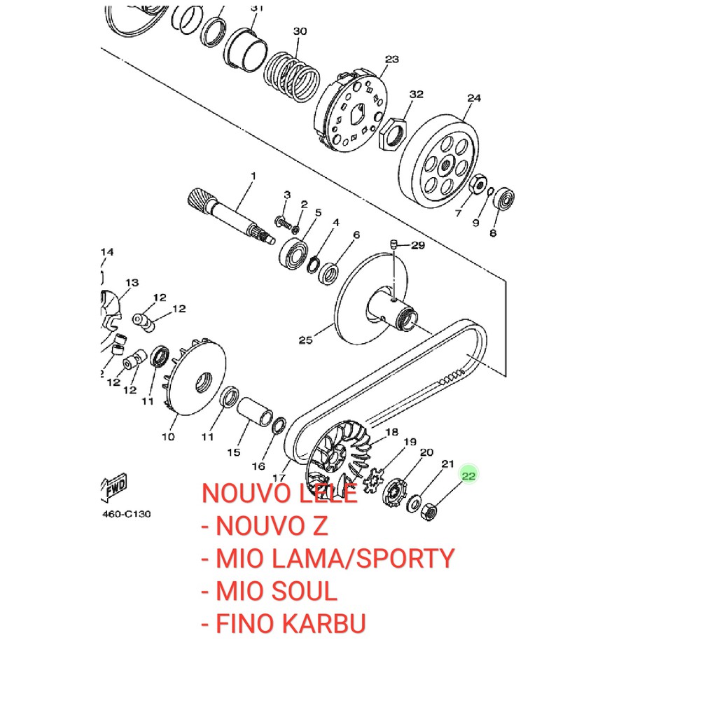 MUR KRUK AS KIRI PULY RUMAH ROLLER ROLER CVT NOUVO MIO SPORTY SMILE SOUL FINO KARBU ORIGINAL YGP 95307-12700