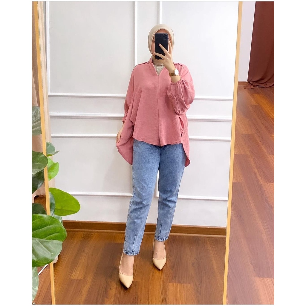 (BISA COD) VERZANA BLOUSE AIRFLOW CRINCKLE DEODORA PREMIUM /  BLOUSE OVERSIZE KEMEJA WANITA