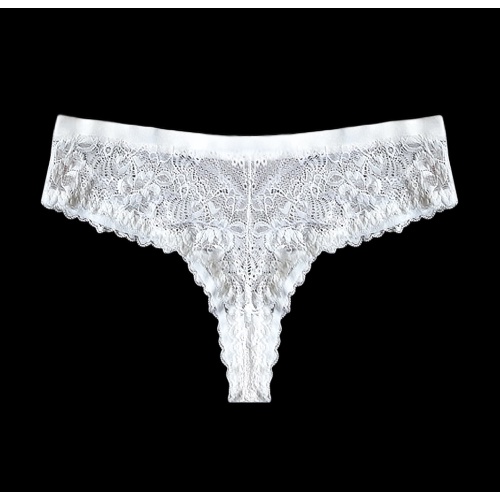 Panties Brief Lace Satin Rib White