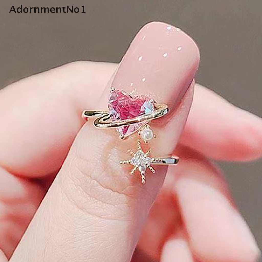 (AdornmentNo1) Cincin Model Terbuka Desain Hati Warna Pink Serbaguna Untuk Wanita