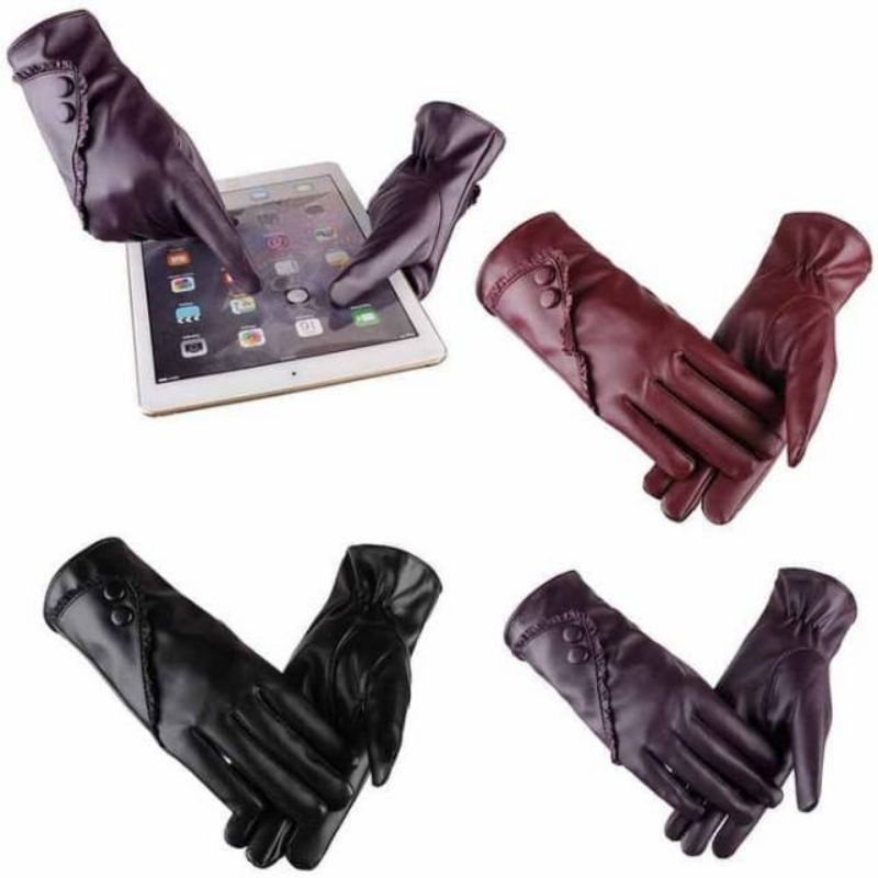 WOMAN WINTER AUTUMN PU BUTTON GLOVES SARUNG TANGAN WANITA MUSIM DINGIN