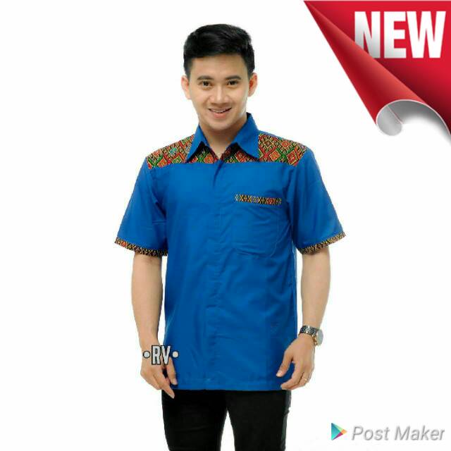 Kemeja Warna biru elektrik biru Bri kemeja batik biru kemeja batik merah