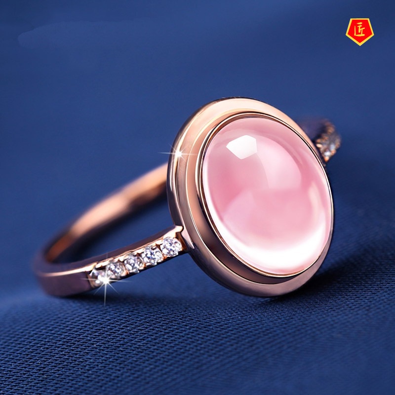 [Ready Stock]Ross Quartz Pink Crystal Ring Korean Style 18K Rose Gold