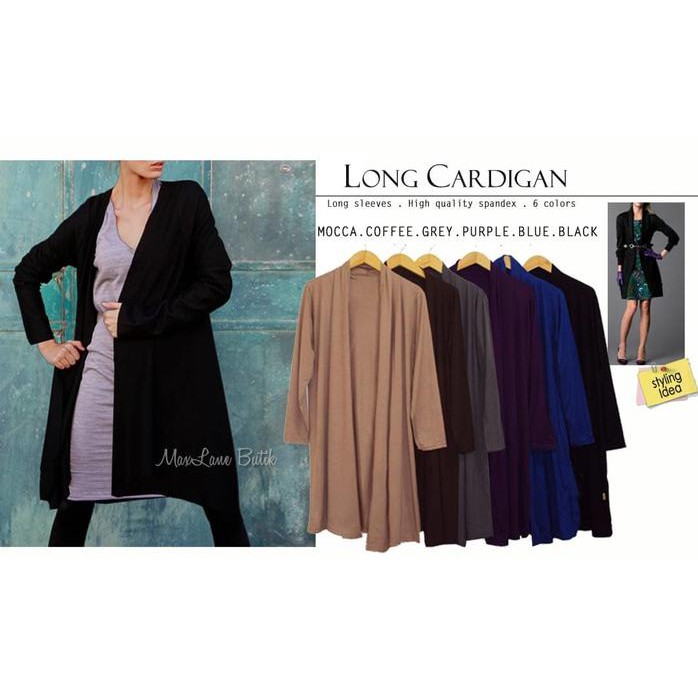 Long Cardigan Panjang Selutut Kurang, Lengan Panjang, Bahan Kaos Adem