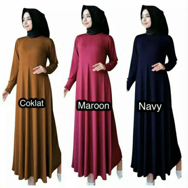 Gamis Jersey Polos Manset Grosir Size S - M Warna Banyak Lengan Tangan Panjang