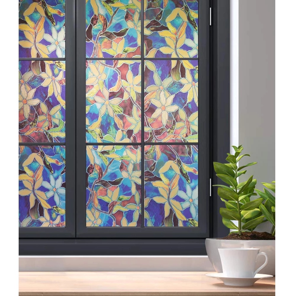 [Stained Self-adhesive removable Window Stickers][Glass Window Film Static Privacy Sticks][Magnolia Pattern Decorative Glass Film ][Window Covering Blackout Film]
