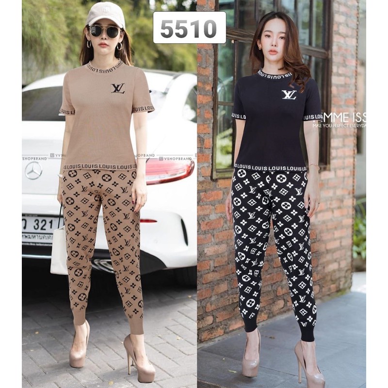 Pakaian Set Cel Baju Kaos Lengan Pendek Setelan Celana Panjang Joger Rajut Import Wanita G5510