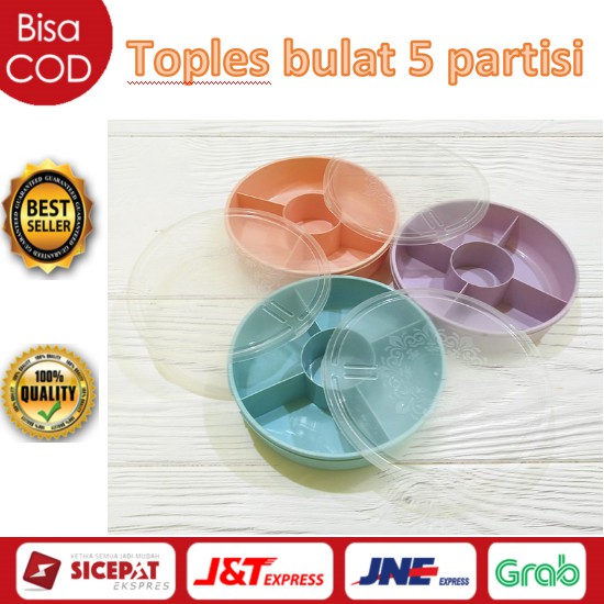 Toples Makanan Permen Cemilan Bulat Lima 5 Partisi Kolom