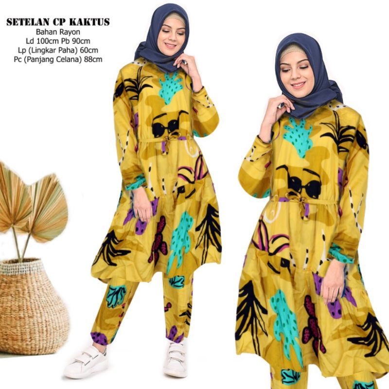 SETELAN CP TUNIK  KAIN RAYON MOTIF , CELANA LENGAN PANJANG
