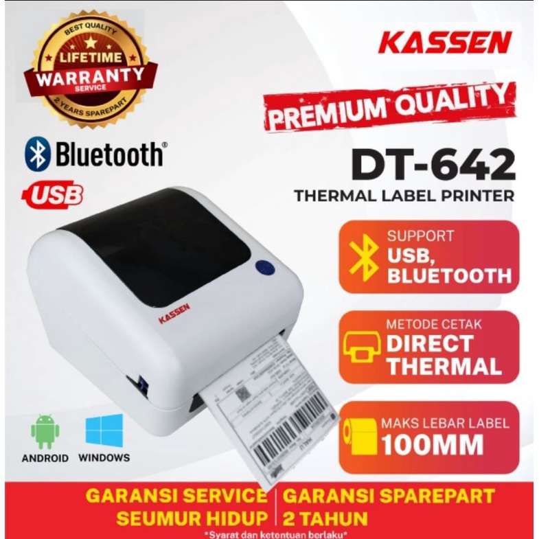 Printer Label Thermal Kassen DT-642 Bluetooth Maksimal kertas 110mm