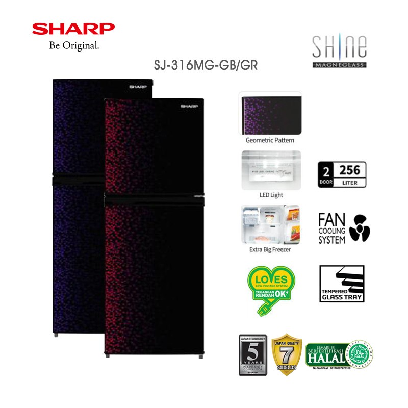 KULKAS SHARP SJ316MG SJ 316MG 316-MG magneglass new