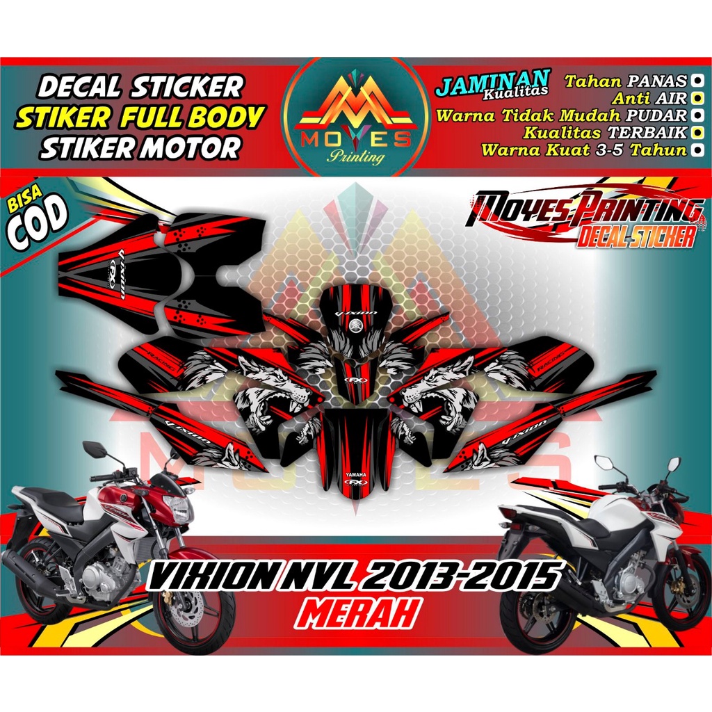 decal vixion stiker decal motor vixion NVL - stiker full body vixion New NVL Motif Srigala merah