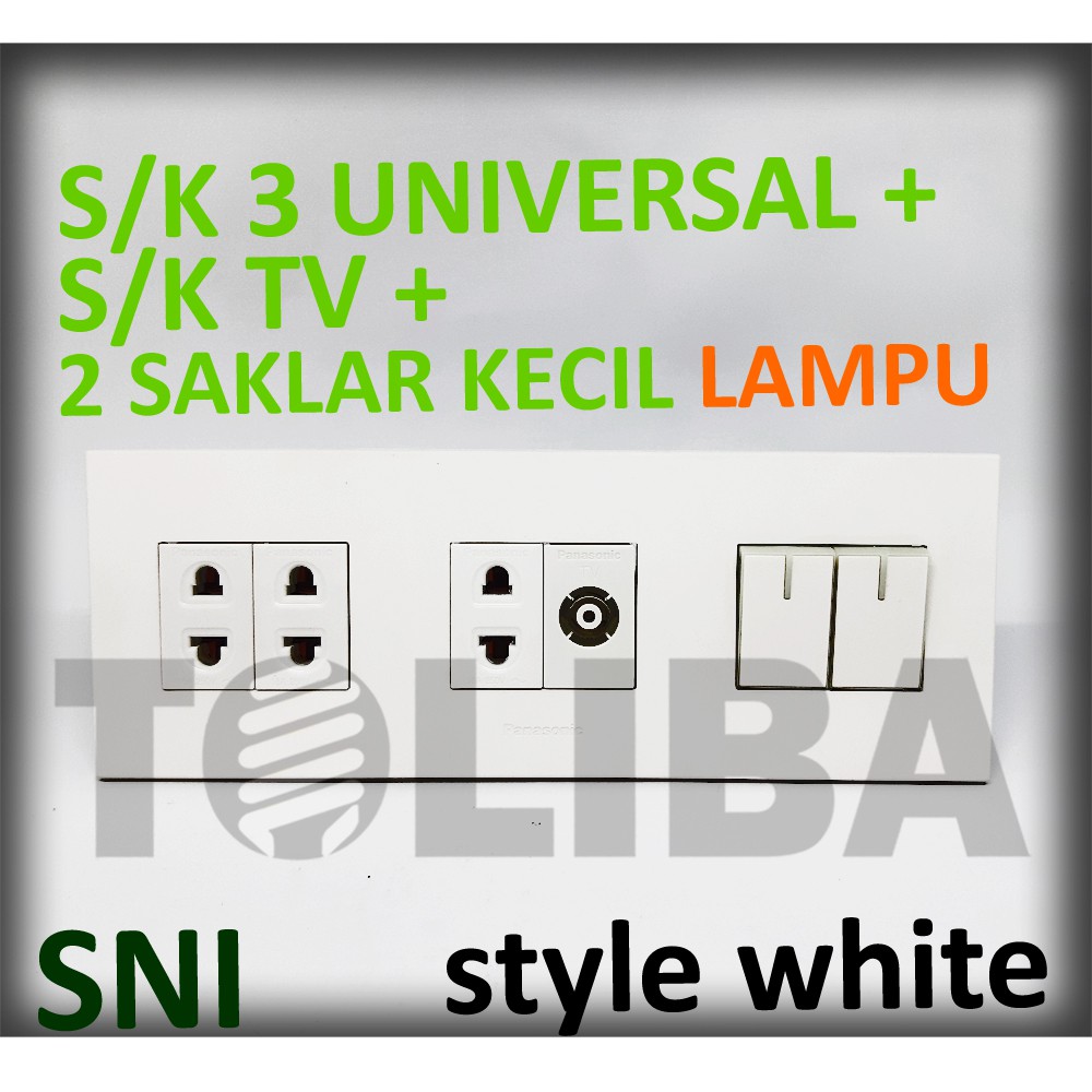 saklar seri lampu + 3 s/k universal + stopkontak tv antena minimalis style white ib panasonic sni