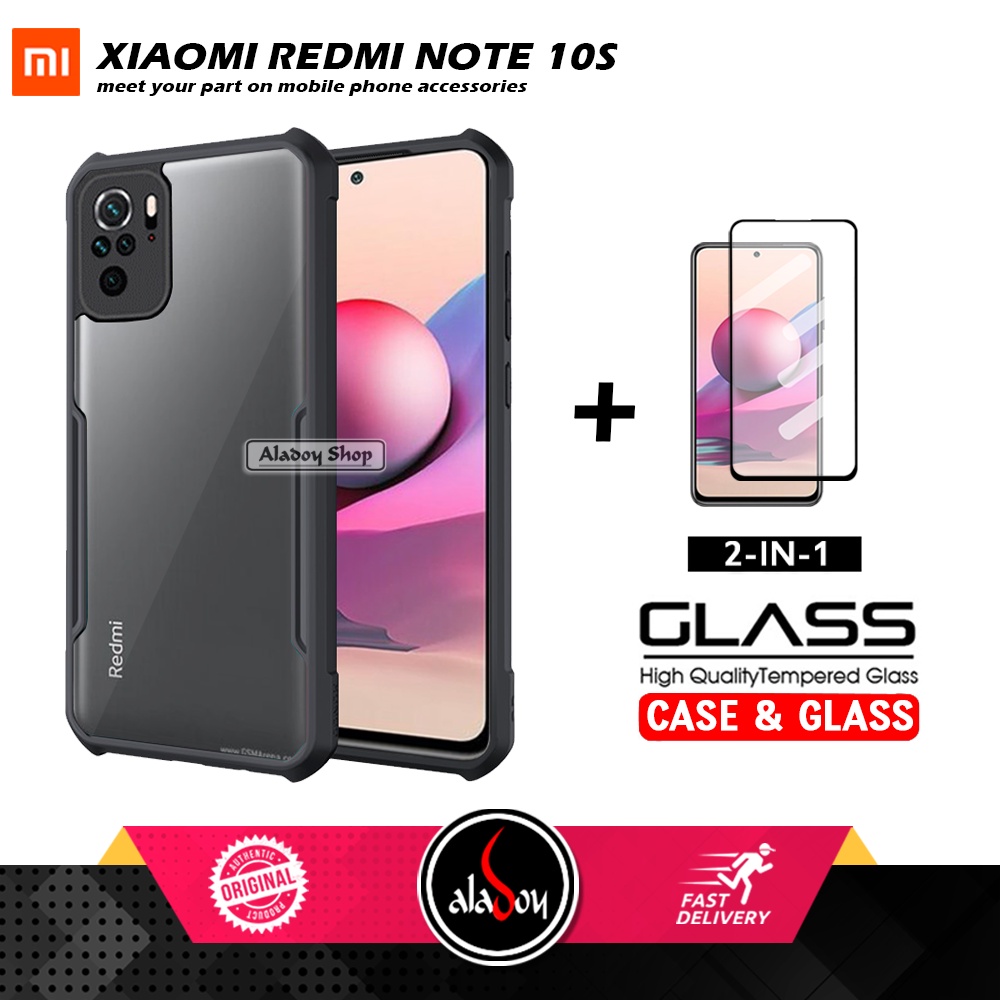 Case Xiaomi Redmi Note 10s Armon Fusion Transparent PAKET 2 IN 1 Casing Free Tempered Glass