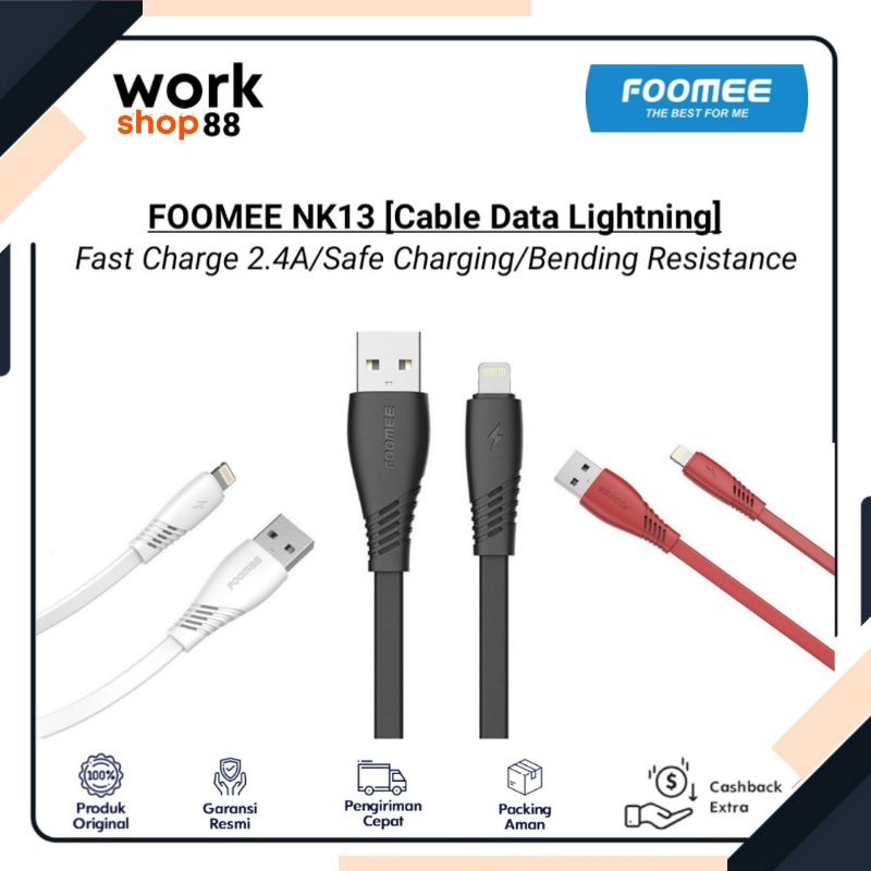 Baru Kabel Data FOOMEE NK13 Lightning Super Fast Charging 2.4A - New Original Garansi Resmi - Cable 