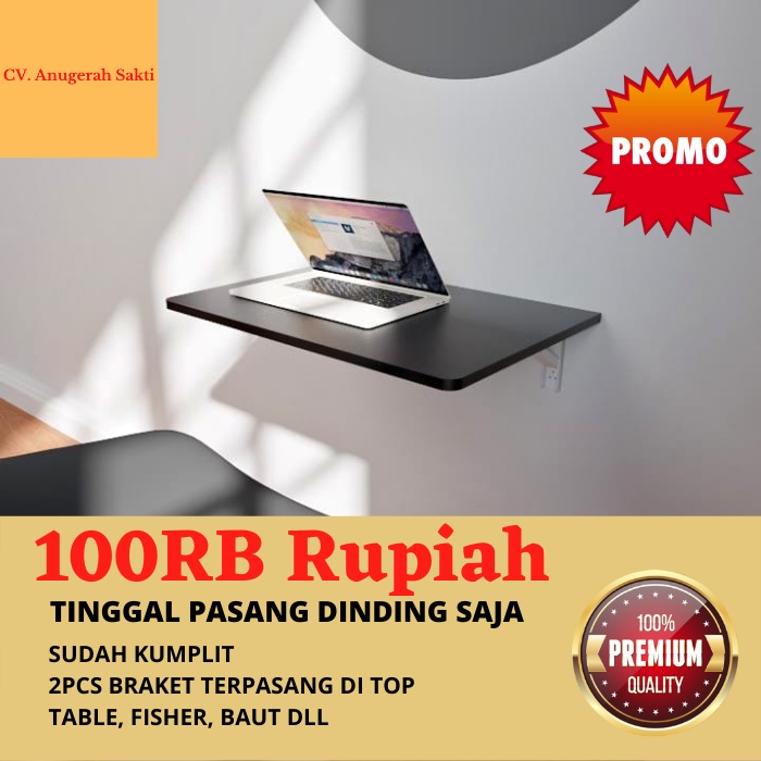 PROMO TERBATAS Meja Lipat Dinding Gantung Tempel Tembok 60 x 40 Free Bracket Siku Besi Meja Ambalan 