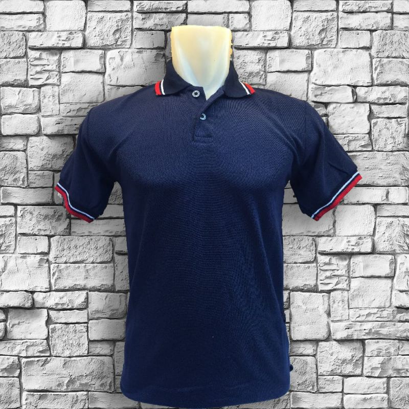 Kaos Kerah Biru Dongker lis/dewasa Pria/Wanita MLXLXXL