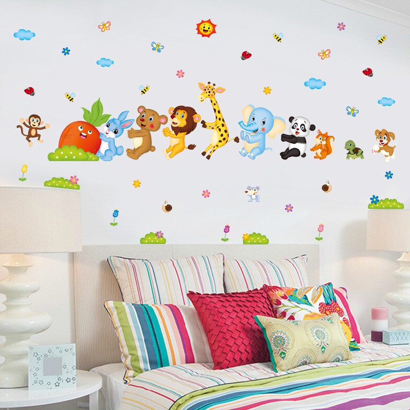 RELIZA WALL STICKER ANIMAL ANAK KIDS GAJAH PANDA JERAPAH SINGA HEWAN STIKER DINDING XL 8221