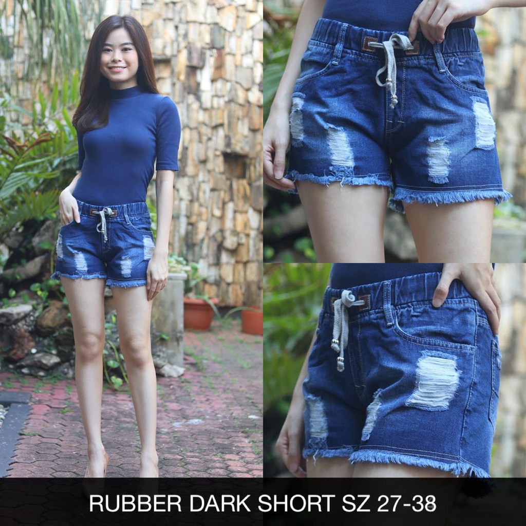 CELANA JEANS WANITA RUBBER DARK SHORT