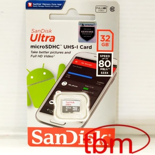 SANDISK microSDHC Card 32 GB Speed 80MB/s ORIGINAL BERGARANSI RESMI