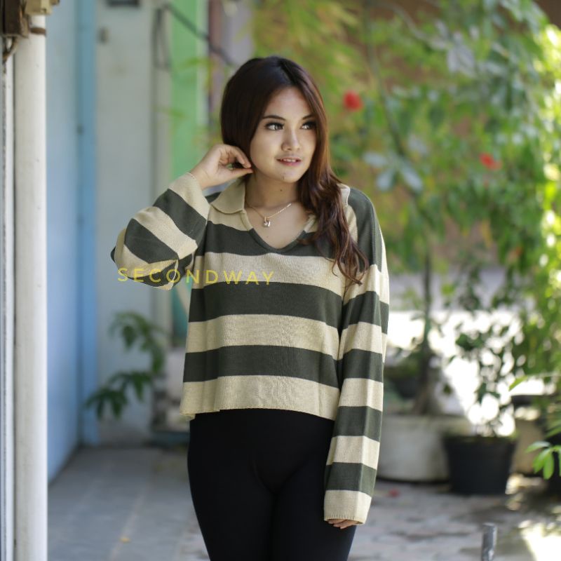 SECONDWAY - crop || baju rajut || wanitaknit crop || Rajut Crop || Rajut Wanita || atasan blaster ||