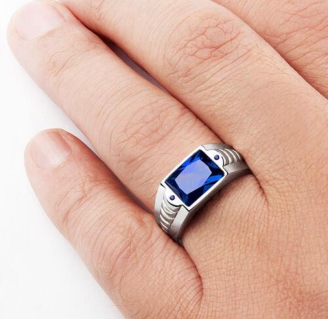 Cincin Pria Perak Blue Saphire / Safir Biru Model Modern Minimalis Kantoran