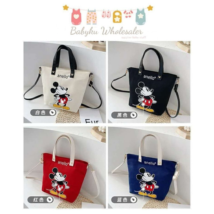 Tote bag anello mickey / Tas slempang kanvas mickey mouse import - Beige