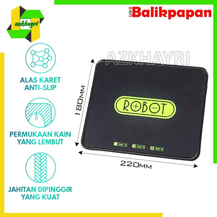 Mousepad Anti Slip ROBOT RP01 Gaming Polos Hitam Murah Rubber Original MP01