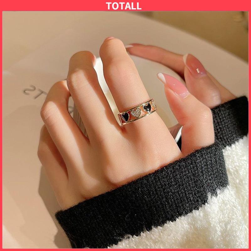 COD Cincin Ringan Mewah Hollow Keluar Berlian Imitasi Cinta Chic Advanced Adjustable Cincin Wanita-Totall