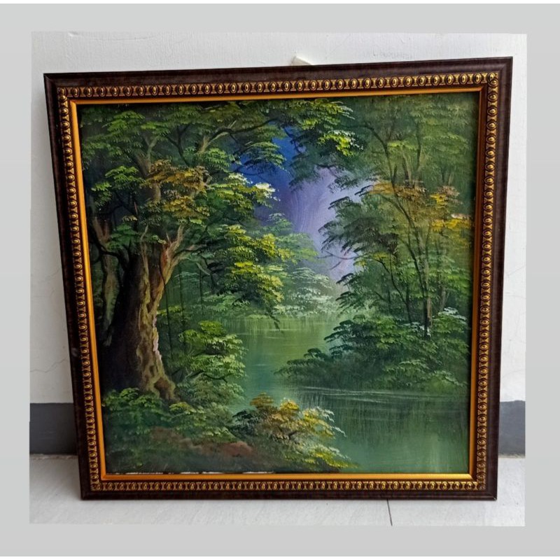 Lukisan Pemandangan Hutan + Bingkainya | Lukisan tangan asli 100%