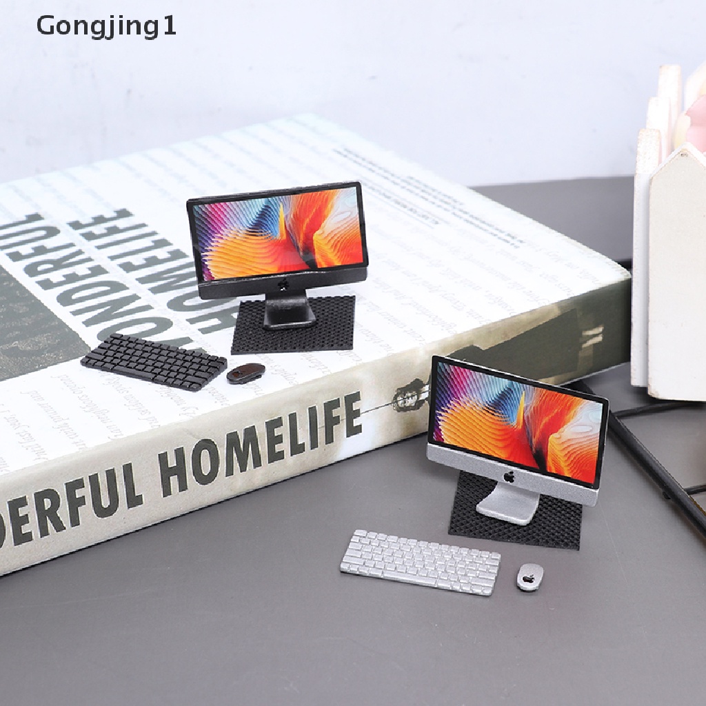 Gongjing1 Mainan Miniatur Komputer + Mouse + Keyboard + Alat Tulis Skala 1: 12 Untuk Aksesoris Rumah Boneka