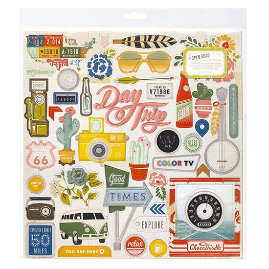 Jual Chipboard Sticker Impor Day Trip Hiasan Scrapbook, Scrapframe