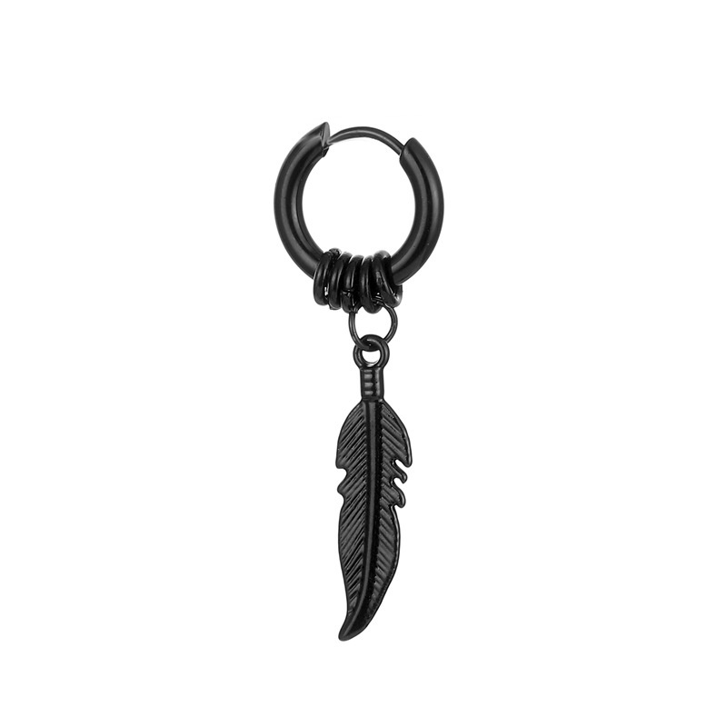 Stainless Feather Earrings Trendy Street Hip Hop Fashion Korean Version