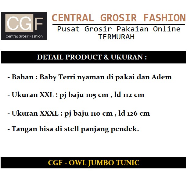 Owl Jumbo Tunik - Central Grosir Fashion (CGF) - Ukuran XXL-3XL - Matt Baby Terri