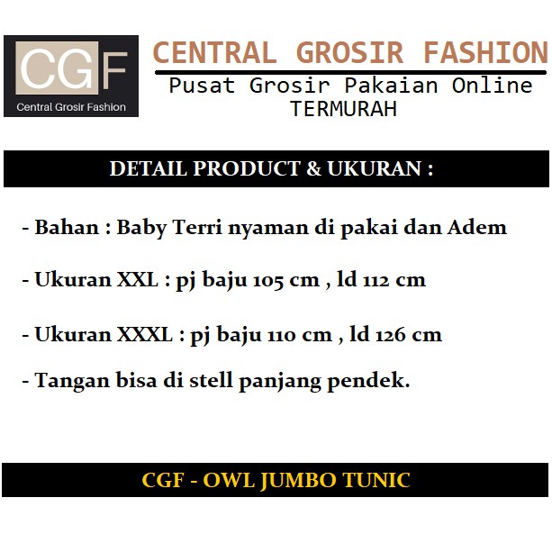 Owl Jumbo Tunik - Central Grosir Fashion (CGF) - Ukuran XXL-3XL - Matt Baby Terri