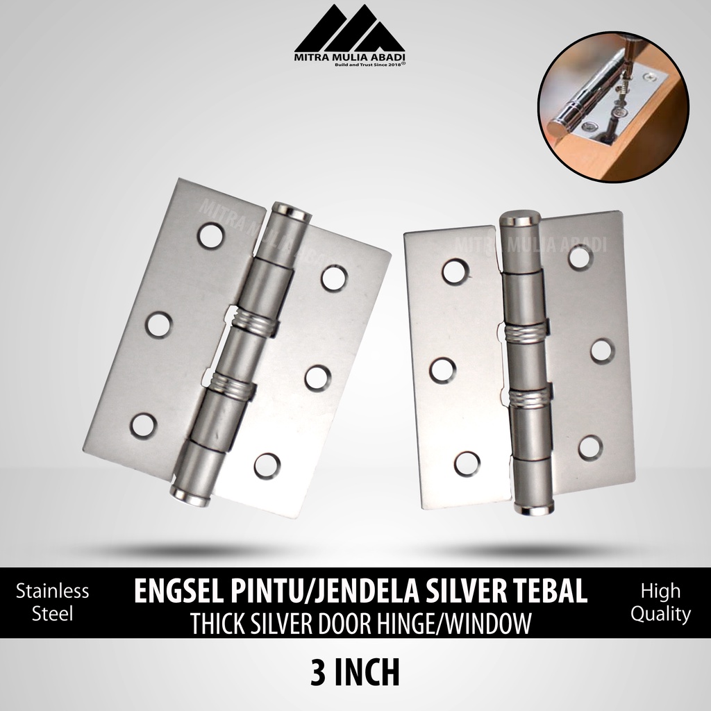 Engsel Pintu Silver l Jendela TEBAL 3 inch l Stainless Steel