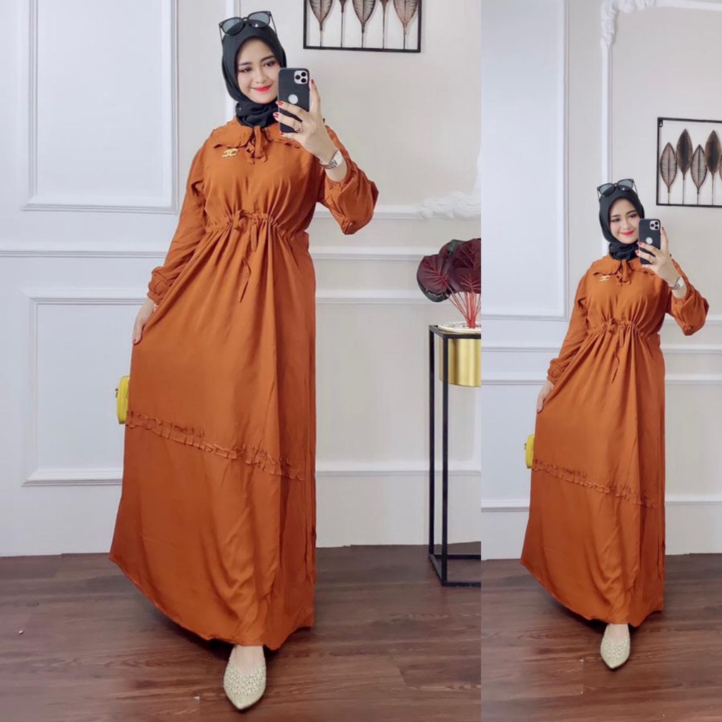 Midi Dress Rania Ruflle \ Resleting Depan Busui Frendly \ Baju Wanita Gamis Terbaru \ Rayon Super