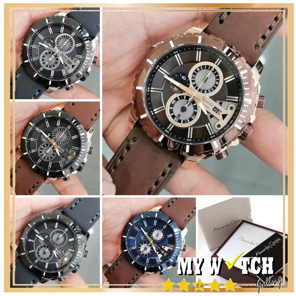 Jam Tangan Alexandre Christie AC 6527 MC Brown Rosegold Black Pria Original Diameter 4,5 cm