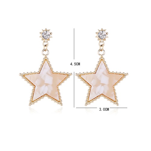 LRC Anting Tusuk Fashion Golden Diamond Five-pointed Star Resin Alloy Earrings A61105